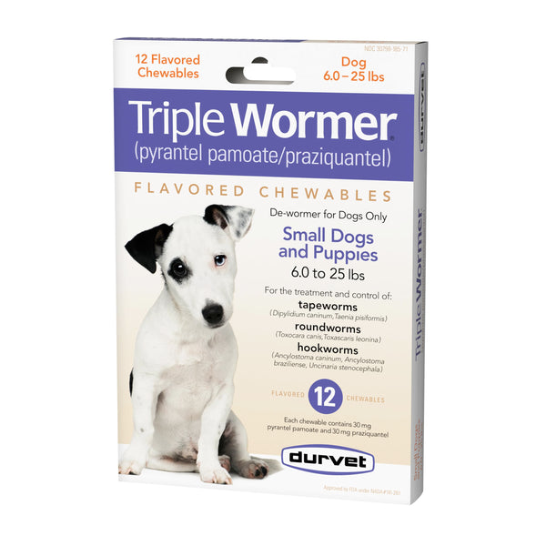 DURVET 12-Pack Triple Wormer Tablets for Puppies and Small Dogs