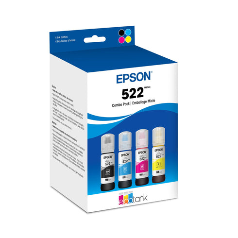 Epson 522 EcoTank Ink Ultra-high Capacity Bottle Black & Color Combo Pack (T522120-BCS) Works with EcoTank ET-2720, ET-2800, ET-2803, ET-2840, ET-4700, ET-4800, ET-4810