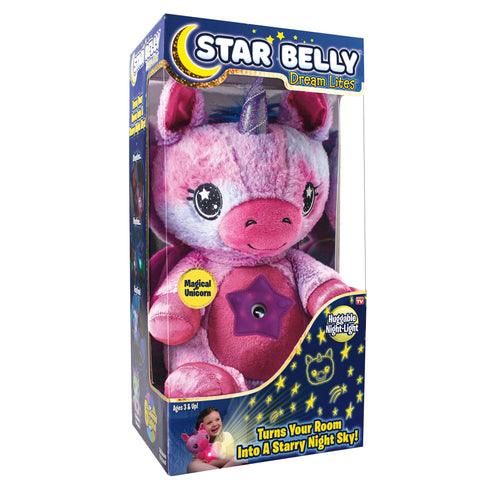 Ontel Star Belly Dream Lites, Stuffed Animal Night Light, Magical Pink And Purple Unicorn - Projects Glowing Stars & Shapes In 6 Gentle Colors, As Seen On TV