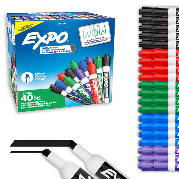 EXPO Dry Erase Markers, Low Odor Ink, Chisel Tip, 40 Count - Whiteboard, Calendar, Organization, Essential Supplies for Office, School, Classroom, Teachers