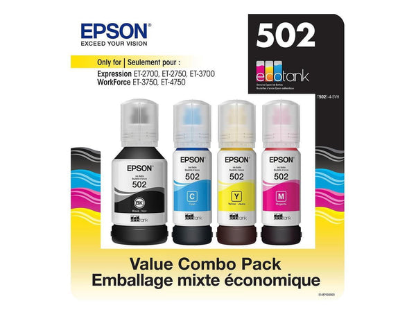 Epson EcoTank 502 Ink Bottles Value Club Pack (Black, Cyan, Magenta, Yellow)