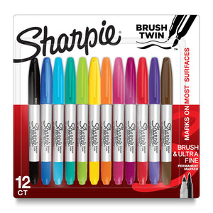 Sharpie Brush Twin Permanent Markers Brush Tip Marker and Ultra Fine Tip Marker Assorted 12 Count