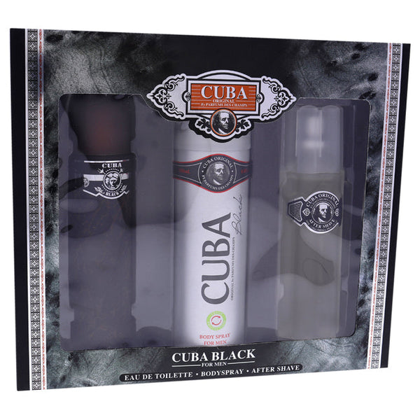 Wholesale Cuba Black by Cuba for Men - 3 Pc Gift Set 3.3oz EDT Spray, 3.3oz After Shave, 6.7oz Body Spray