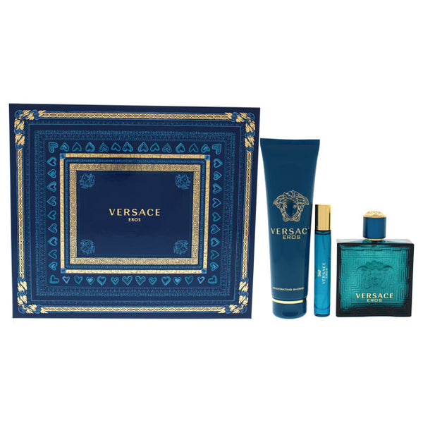 Wholesale Versace Eros by Versace for Men - 3 Pc Gift Set 3.4oz EDT Spray, 0.3oz EDT Spray, 5.0oz Invigorating Shower Gel
