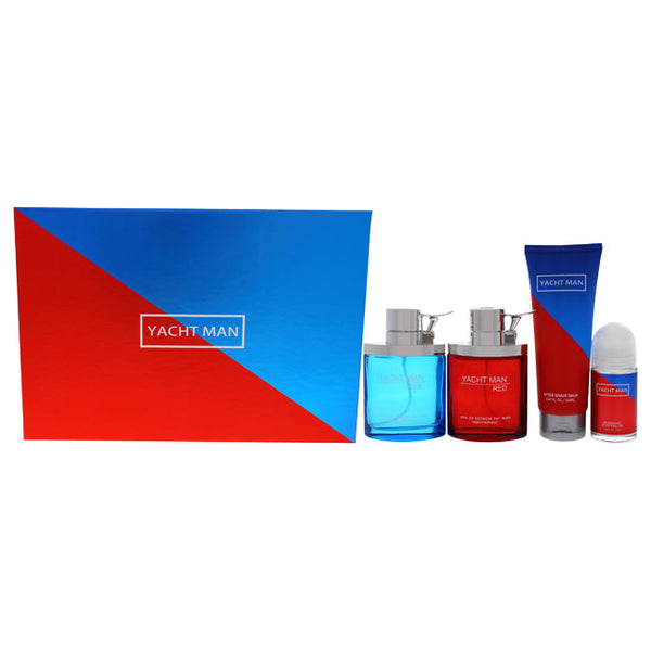 Wholesale Yacht Man Blue and Yacht Man Red by Myrurgia for Men - 4 Pc Gift Set 3.4oz Red EDT Spray, 3.4oz Blue EDT Spray, 5.07oz After Shave Balm, 1.69 Deodorant Stick
