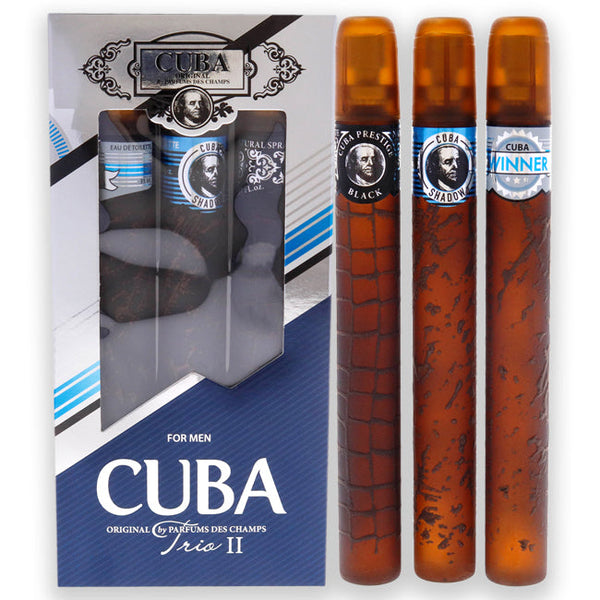 Wholesale Cuba Trio 2 by Cuba for Men - 3 Pc Gift Set 1.17oz Cuba Winner EDT Spray, 1.17oz Cuba Shadow EDT Spray, 1.17oz Cuba Prestige Black EDT Spray