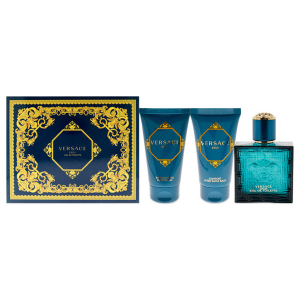 Wholesale Versace Eros by Versace for Men - 3 Pc Gift Set 1.7 oz EDT Spray, 1.7 oz Comfort After Shave Balm, 1.7 oz Invigorating Shower Gel