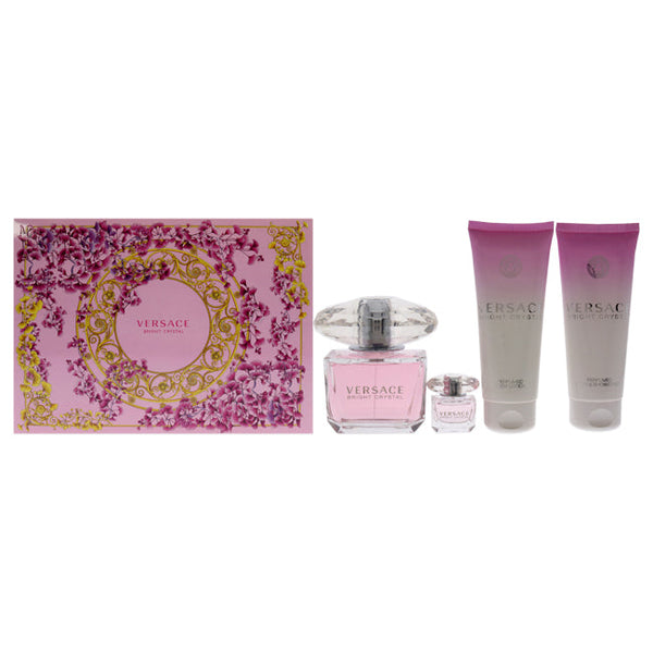 Wholesale Versace Bright Crystal by Versace for Women - 4 Pc Gift Set 3oz EDT Spray, 3.4oz Perfumed Body Lotion, 3.4oz Perfumed Bath and Shower Gel, 5ml EDT Splash Mini