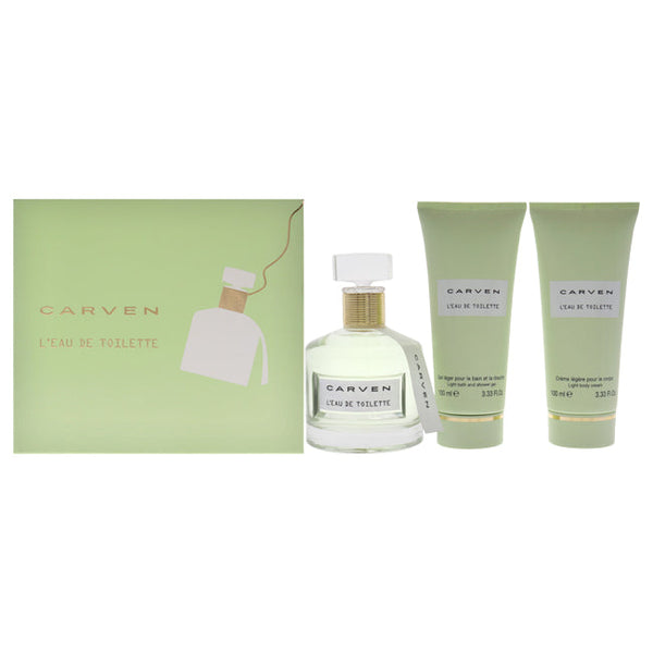 Wholesale LEau De Toilette by Carven for Women - 3 Pc Gift Set 3.33oz EDT Spray, 3.33oz Light Body Cream, 3.33oz Ligth Bath and Shower Gel
