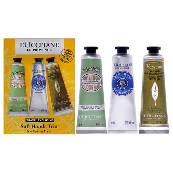 Wholesale Soft Hands Trio by LOccitane for Women - 3 Pc 1oz Amande Delicious Hands, 1oz Shea Dry Skin Hand Cream, 1oz Verveine Cooling Hand Cream Gel