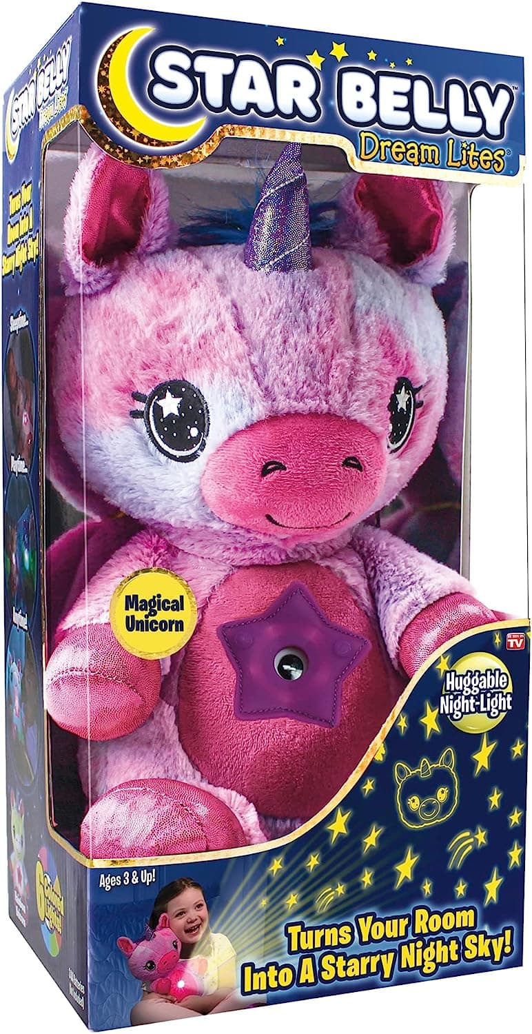 Ontel Star Belly Dream Lites, Stuffed Animal Night Light, Magical Pink and Purple Unicorn - Projects Glowing Stars & Shapes in 6 Gentle Colors, As Seen on TV